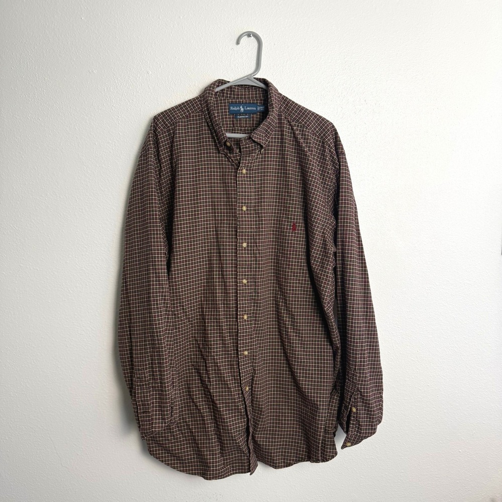 Ralph Lauren Classic Fit Button Down Shirt Mens 2XLT Tall Burgundy Plaid Check - Picture 2 of 8